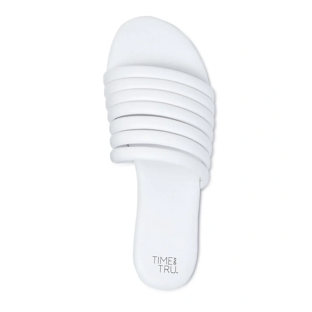 Time and Tru Women's Multi-Band Slide Sandals White Size 8